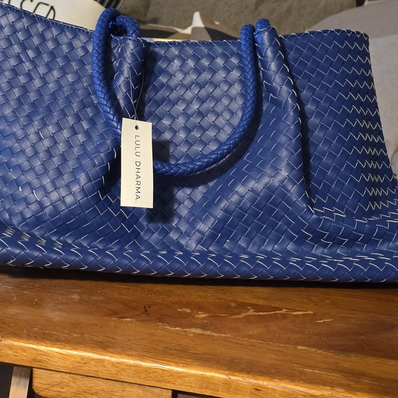 Lulu Dharma Handbags - Blue Woven Tote Bag